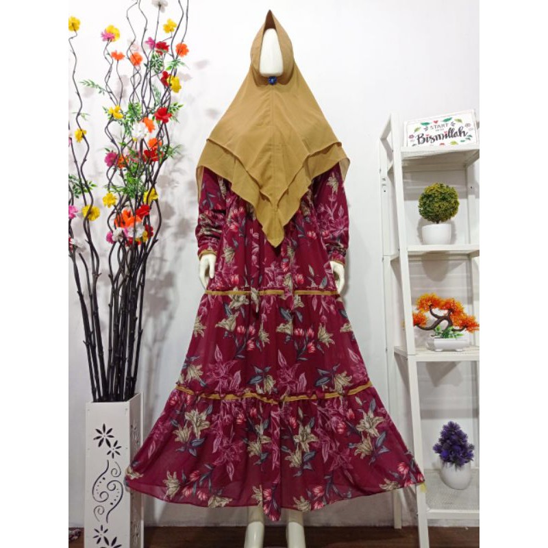 Set Syari Polos Motif Bahan Ceruty Babydoll Premium