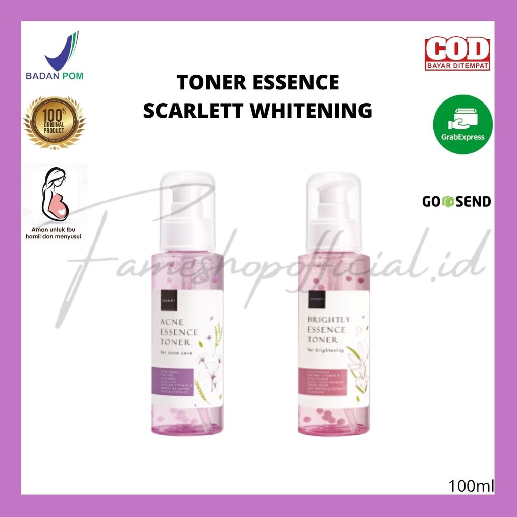 FAMESHOP - PAKET WAJAH 5 ITEM SCARALETT WHITENING/Serum Cream Facial Wash Glowtening/Toner Essance