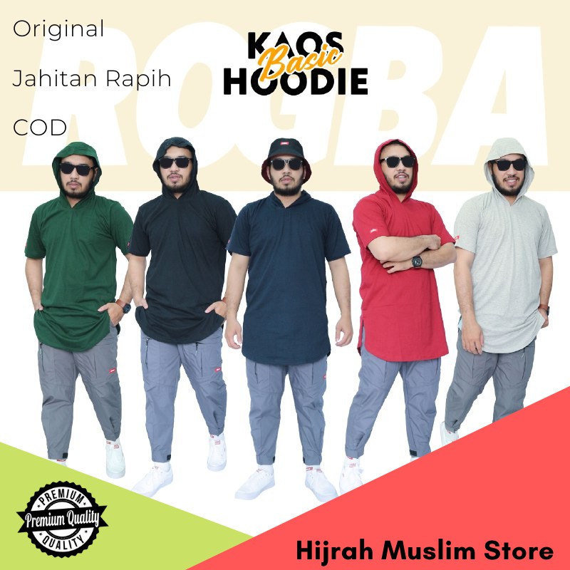 Kaos Kurta Hodie Kupluk Polos Pria Rogba ROSAL Longline Pakistan M, L, XL, 2XL Jumbo Big Size COD