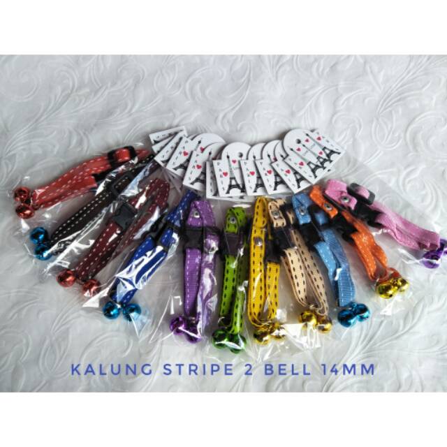 Kalung kucing murah stripe 2 lonceng 14mm