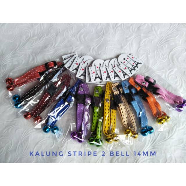 Kalung kucing murah stripe 2 lonceng 14mm