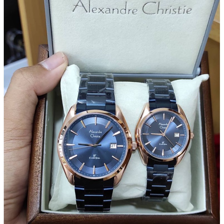 jam tangan alexandre Christie couple biru navy 8648 Original
