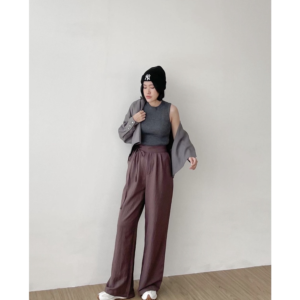 Trivela - Zoey Crinkle Pants / Aera Crinkle Pants / Janelle Pants / Celana Kulot Highwaist Crinkle Loose Pants / Cullote Pants SJJ