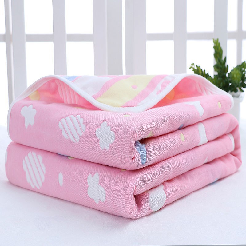 Ecobaby Selimut 80*80cm Bayi Kartun Muslin Newborns Soft Swaddle Bedding Motif Awan Pink ESK0406