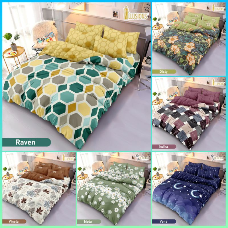 Satu Set Bedcover illusions UK 180x200 Tinggi 20  / Sett Bed Cover illusions Renda Motif Terbaru