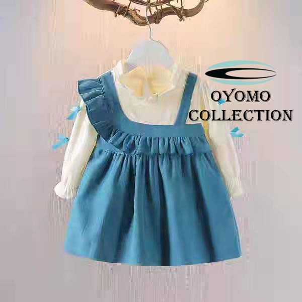 Oyomo Dress Anak Perempuan Lengan Panjang Bahan Katun Import / Gaun Pesta Ulang Tahun Anak Cewek Bahan Lembut