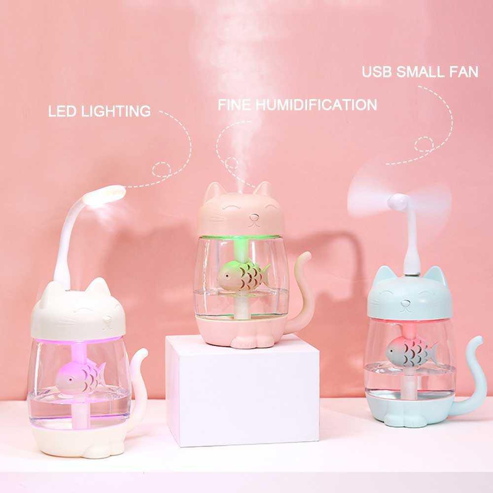 Umiwe 3 in 1 Air Humidifier Aromatherapy Kitty 350ml Fan + LED Lamp [Pink]