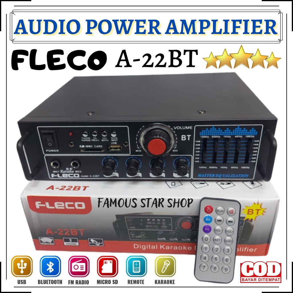 Amplifier Fleco A-22BT | Amplifier Bluetooth USB/SD/FM/MP3- FLECO A 22BT | FMS