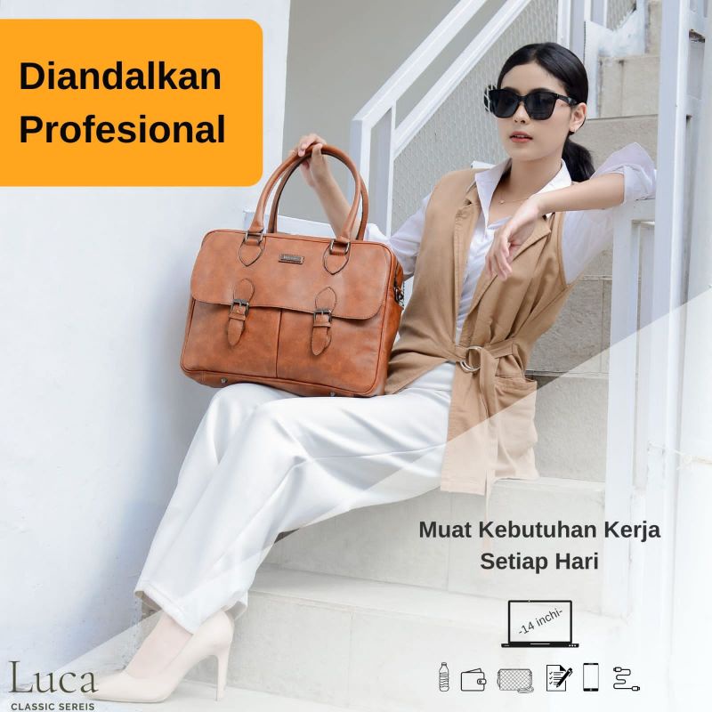 LUCA Bag by Manjua. Tas Kerja, Tas Kuliah, muat Laptop 14 inch. Tas Laptop, Ukuran Besar.