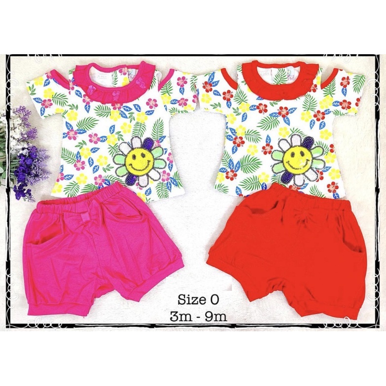 Setelan Sunflower 3-9 Bulan Setelan Pendek Fashion Bayi Anak Perempuan CBKS