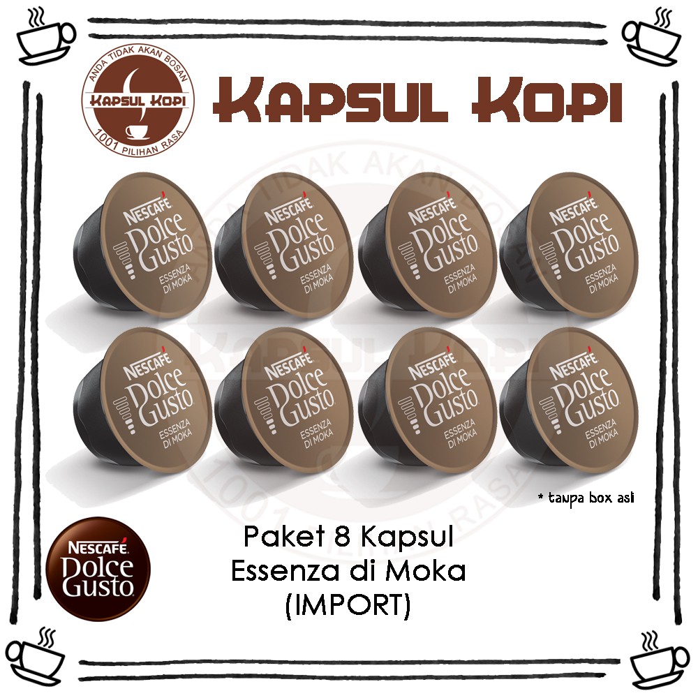 

Paket 8 Kapsul Essenza di Moka Kapsul Kopi Nescafe Dolce Gusto Impor Coffee Capsule Import
