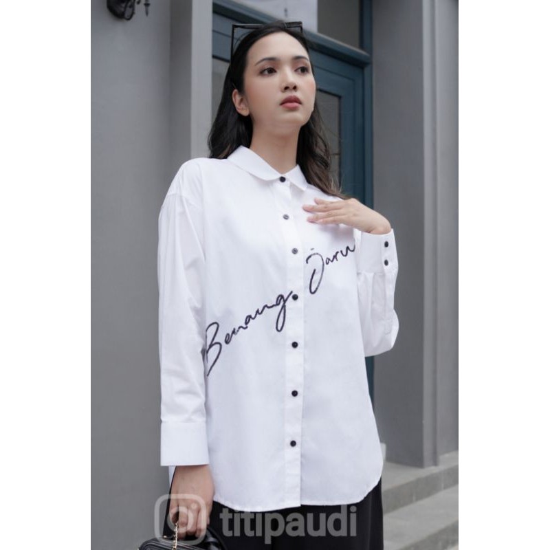 Benang Jarum White Logo Sequin Shirt