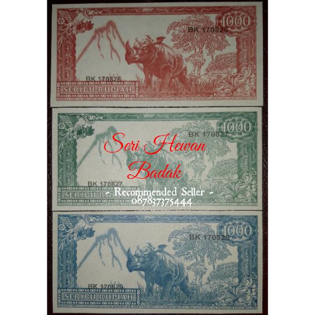 Uang souvenir 1000 sukarno gulung melengkung gambar hewan badak