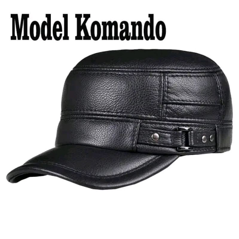 TOPI KULIT ASLI / TOPI KULIT PRIA / TOPI KULIT MODEL KOMANDO / TOPI KOMANDO KULIT