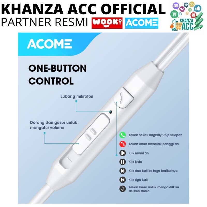 KHANZAACC ACOME AW06 Wired Earphone Semi In Ear Headset Bass