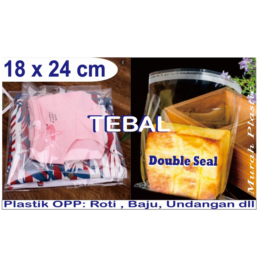 Plastik OPP 18 x 20 TEBAL isi 100 pcs + lem/undangan/roti/garment/souvenir