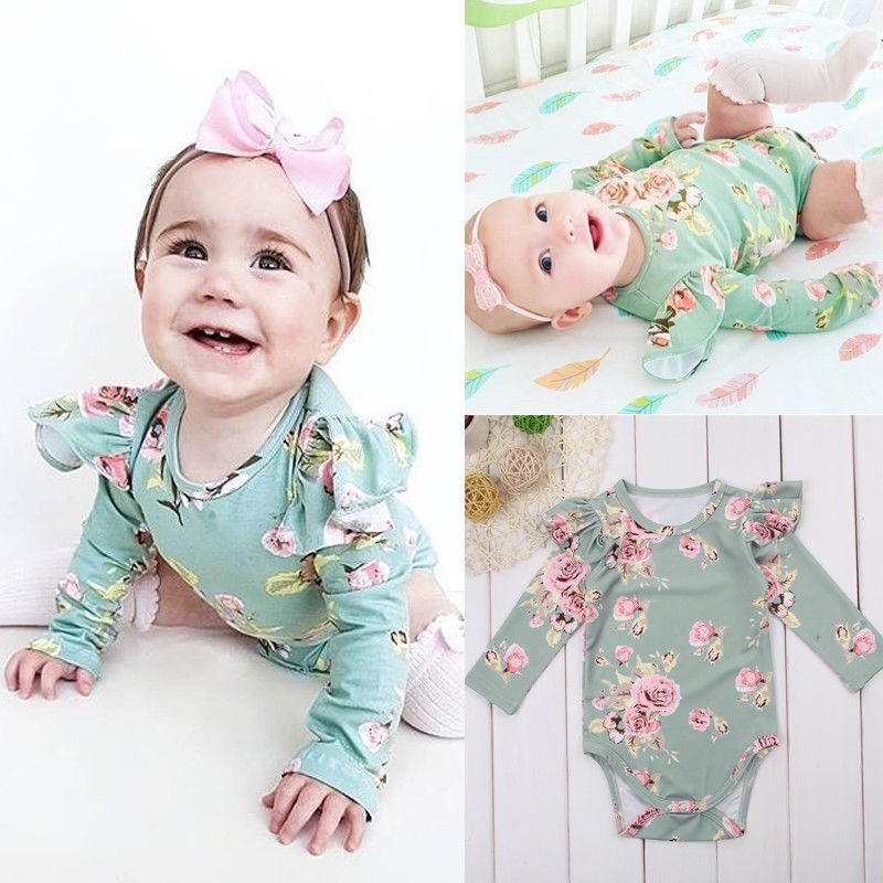 Newborn Toddler Baby Girl Floral Bodysuit Romper Jumpsuit+Headband Clothes Suit
