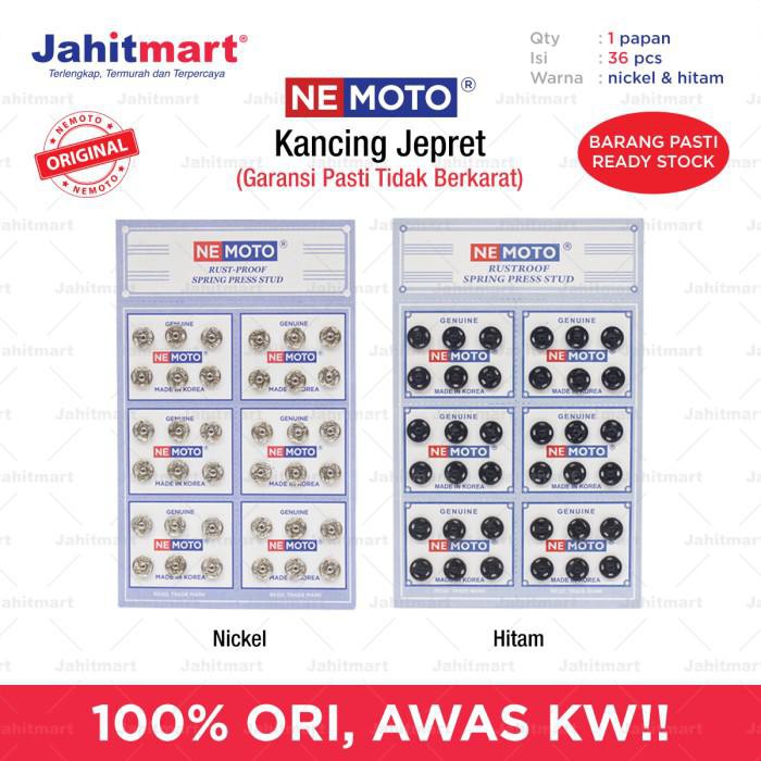 

Kancing Jepret Merk "Nemoto" Warna Silver 1 Papan = Isi 36 Pcs