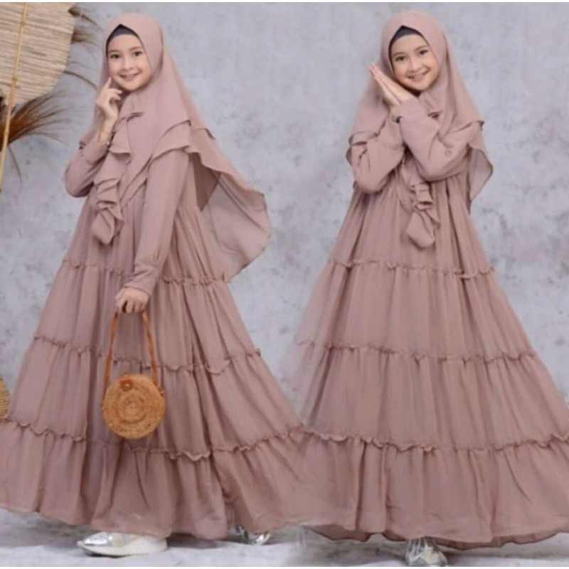 Pakaian Muslim Anak Perempuan / Gamis Anak Perempuan Umur 12 13 14 Thn / Gamis Anak Syari SUSUN Aina