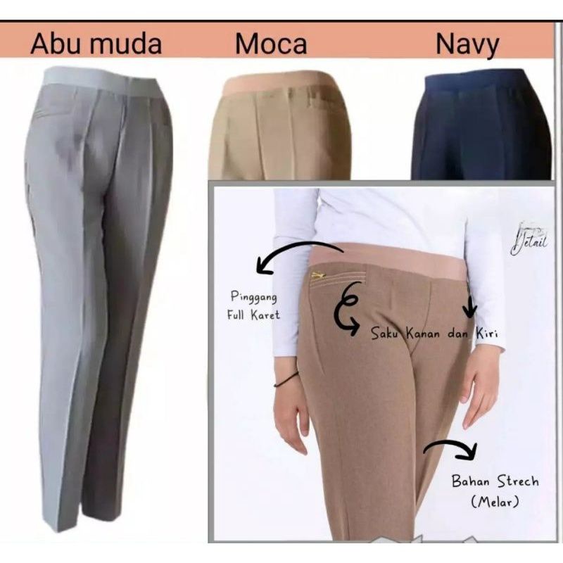 CELANA KANTOR WANITA JUMBO PREMIUM//CELANA KANTOR WANITA JUMBO PINGGANG KARET MELAR HIGHWAIST