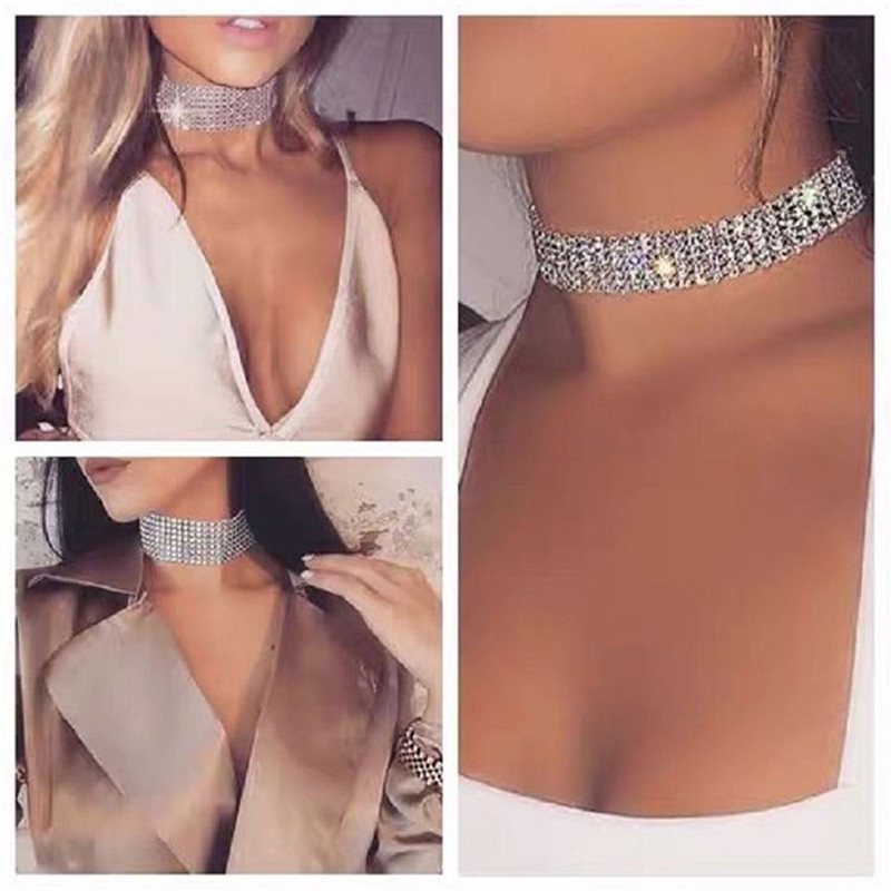 Kalung Choker Rantai Klavikula Pendek Multi layer Full Berlian Imitasi Element Untuk Wanita Klub Malam