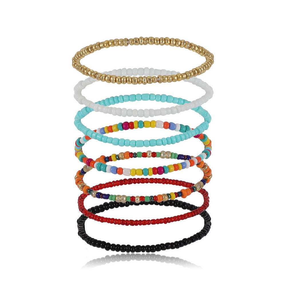 Gelang Jas Multi-layer Gaya Bohemian Baru Manik-manik Beras Sederhana Kepribadian Warna Pastoral Mencampur Dan Mencocokkan Perhiasan