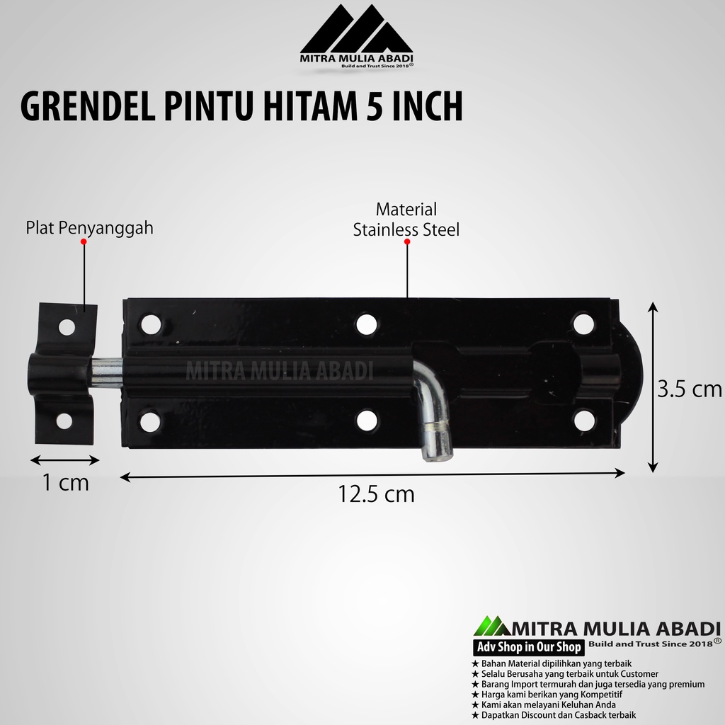 Slot Pintu Grendel 5 Inci Hitam