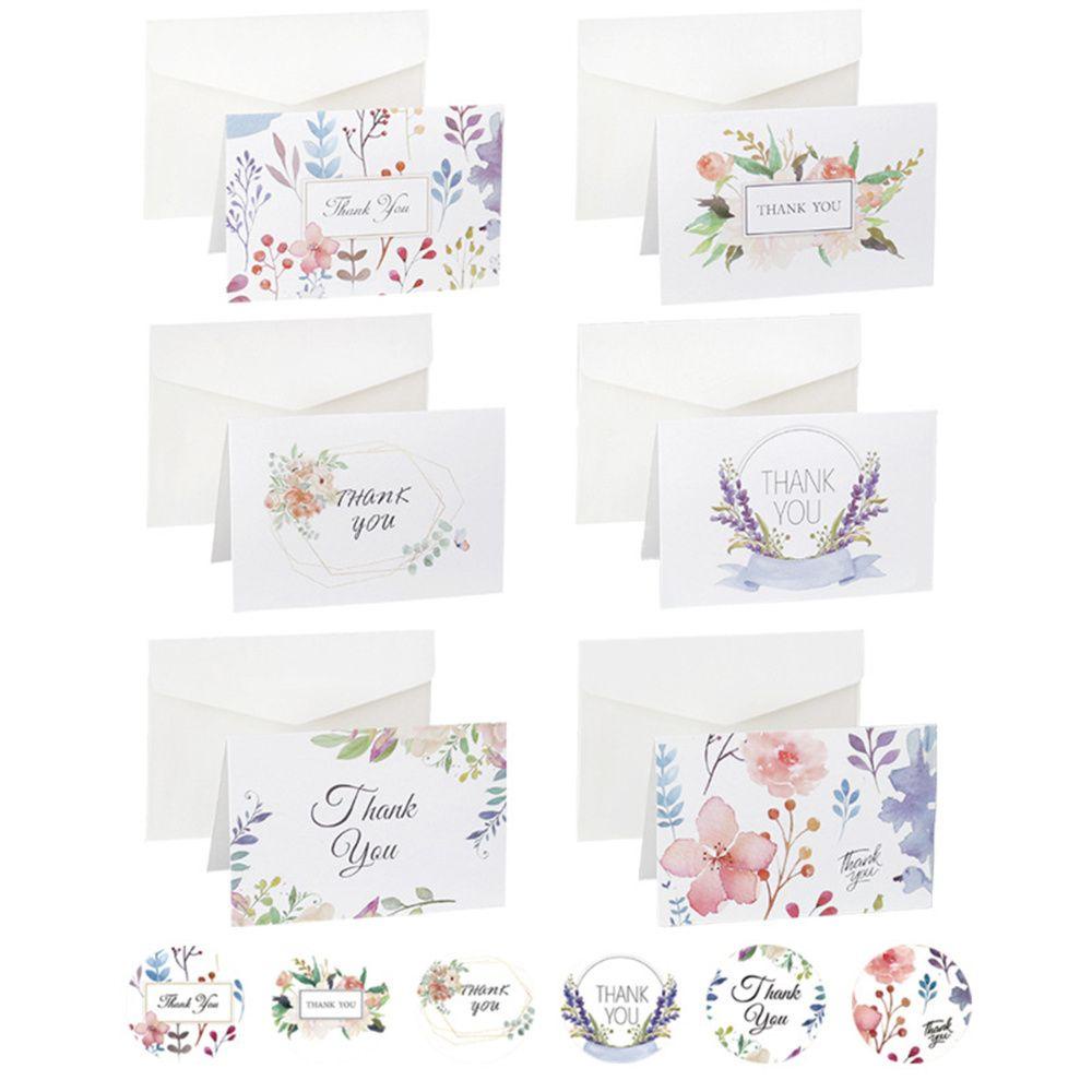 Solighter 6set Kartu Ucapan Terima Kasih Pesta Amplop DIY Bunga Pesan Floral Postcard
