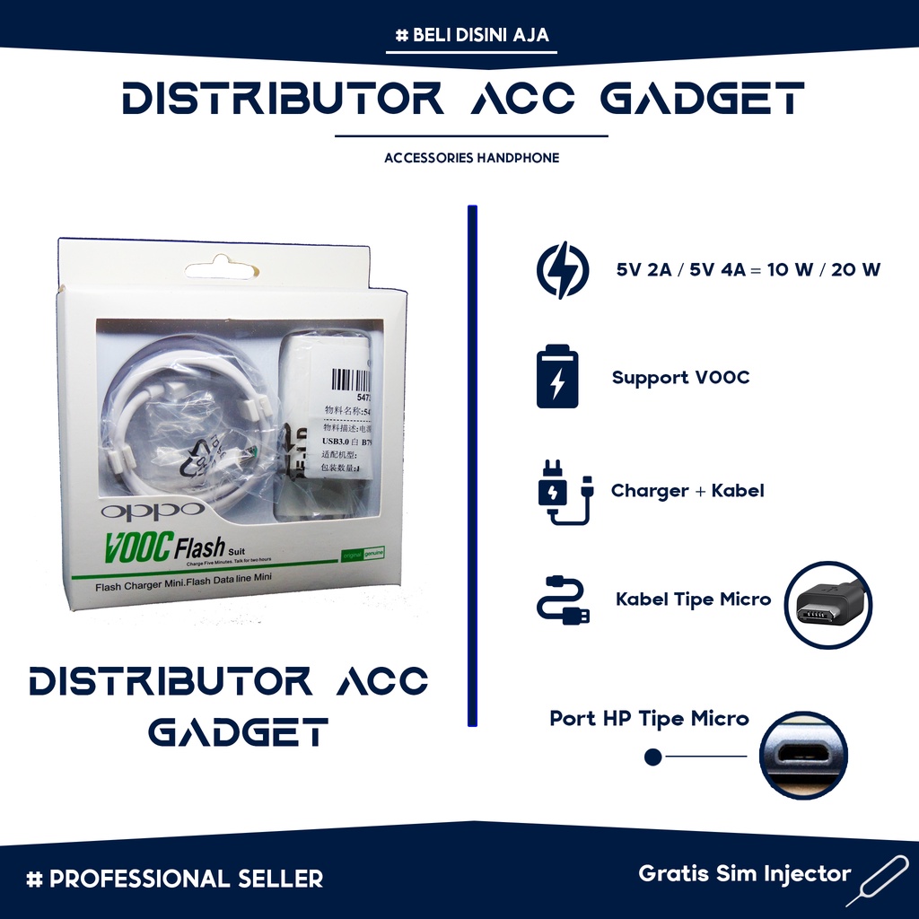 Charger Oppo VOOC Tipe Micro Original 5V 4A Fast Charging Casan Oppo VOOC 20 Watt Charger Oppo 20 Wa