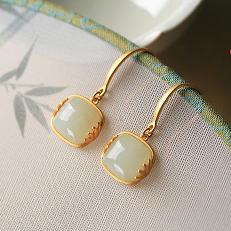 Anting Emas 18K Natural Hetian Jade Untuk Wanita