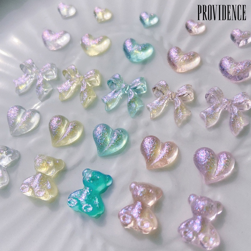 Providence 50Pcs / Pak Hiasan Kuku Bentuk Hati / Pita / Beruang Bahan Resin Untuk Aksesoris Nail Art Charms