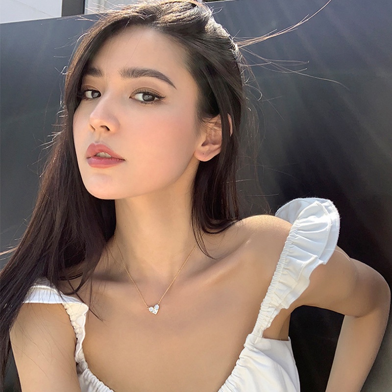 Roselife Kalung Choker Rantai Liontin Hati Hias Zircon Gaya Chic Untuk Wanita