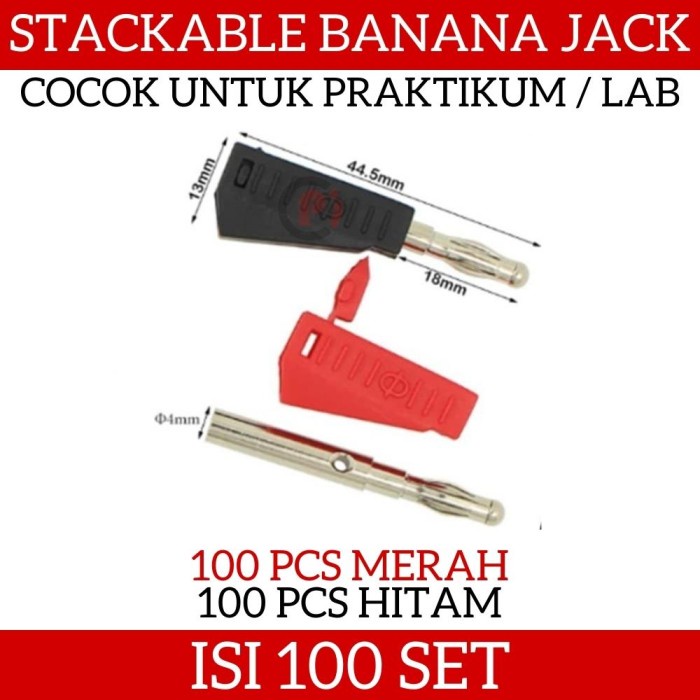 Isi 100 SET Stackable Jack Banana Plug Male Jantan Merah Hitam Praktik