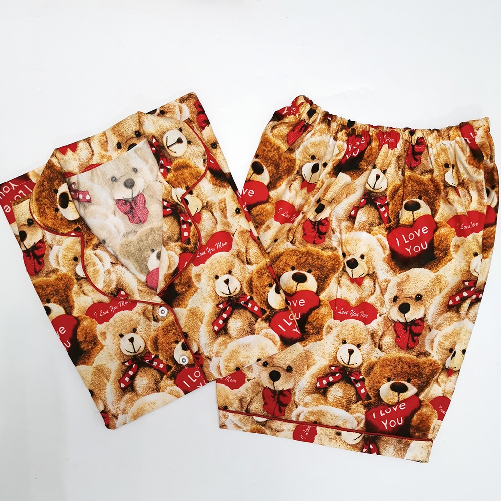 Setelan Piyama Dewasa Celana Pendek Lengan Pendek Hotpant All Size-HPL BEAR LOVE