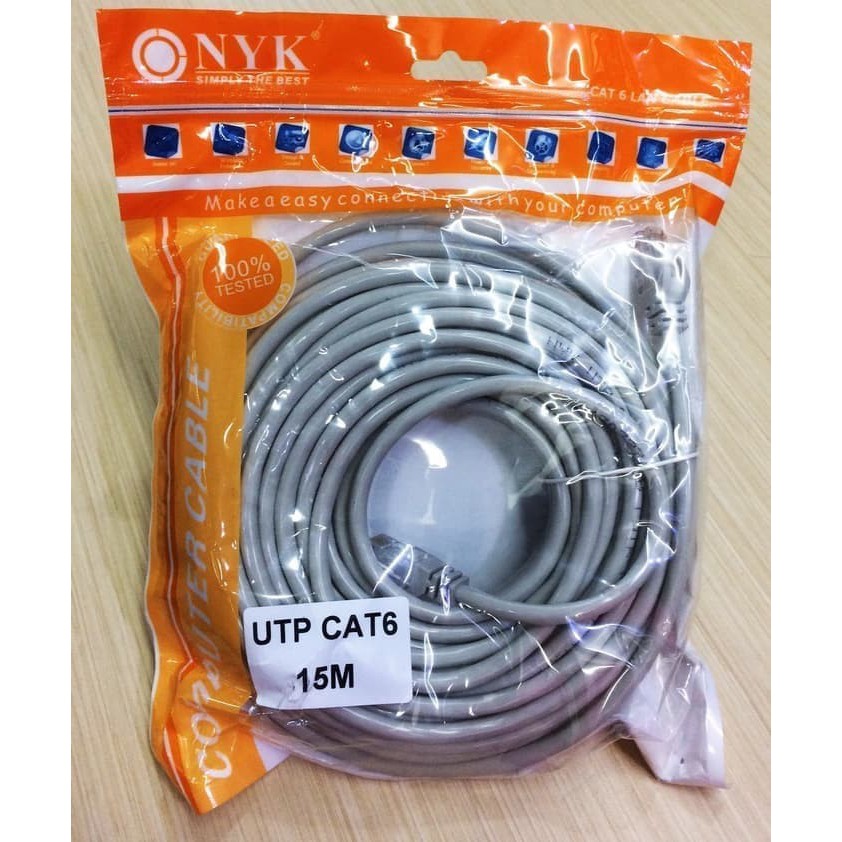 Kabel UTP LAN Cat 6 15 Meter NYK siap pakai up to 1Gbps 15m