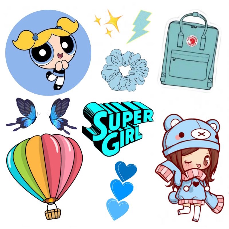 

[ SUDAH CUTTING ] BLUE - Sticker Tempelan Lucu Aesthetic Stiker Cartoon Sticker Bunga isi Banyak