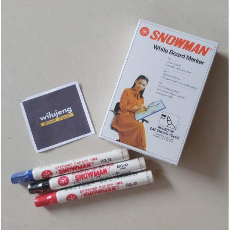 

Spidol Whiteboard Marker Snowman BG 12 Hitam / Biru / Merah (pcs) (27gr)