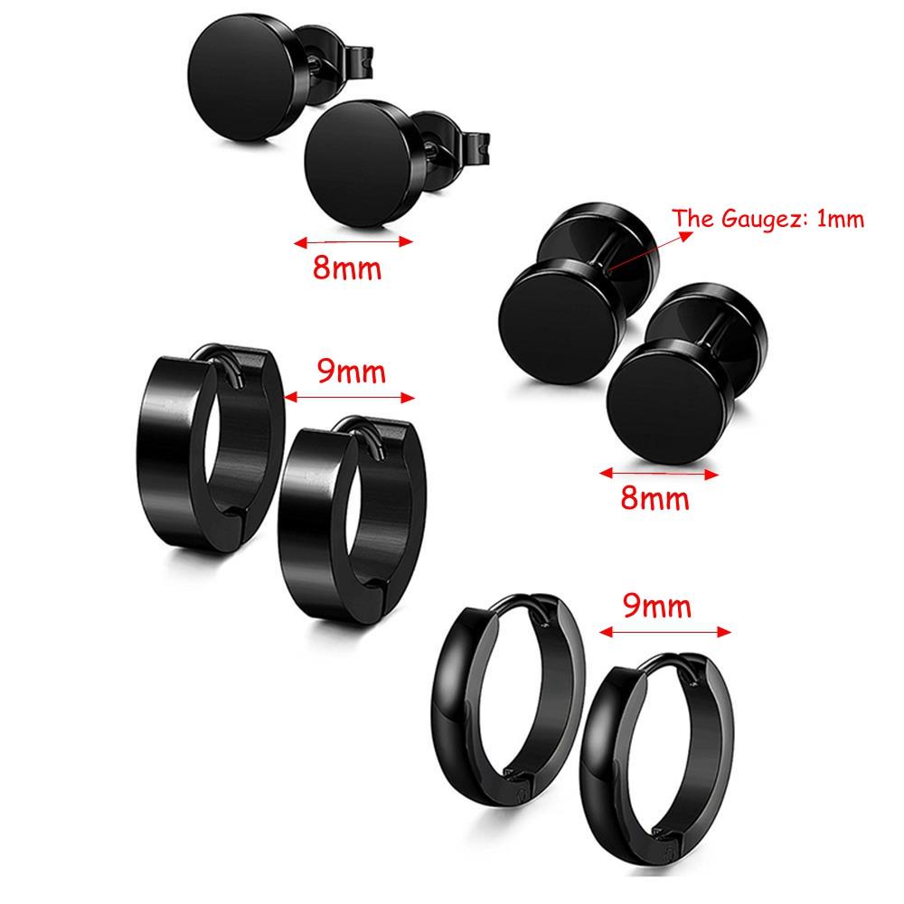 Nanas 4pasang/Set Piercing Ear Studs Wanita Pria Gothic Surgical Steel Warna Hitam Tulang Rawan Helix Menjuntai Drop Stud