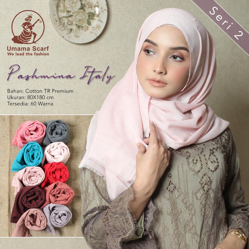 PASHMINA ITALY RAWIS KOMBI TEPI JAHIT KATUN BY UMAMA ORIGINAL 175 x 70 COTTON PASMINA JILBAB GROSIR