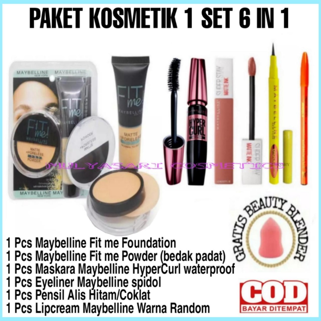 Paket Makeup Wanita Lengkap Murah 1 Paket / Paket Kosmetik Maybelline Matte Poreless New Fit me