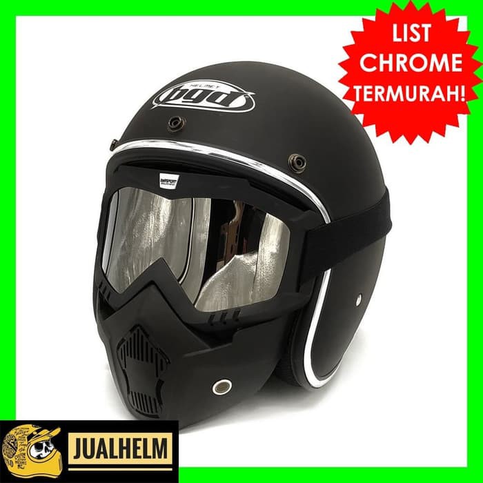 SALE Helm Bogo Retro BGD Black Doff List Chrome Goggle Mask
