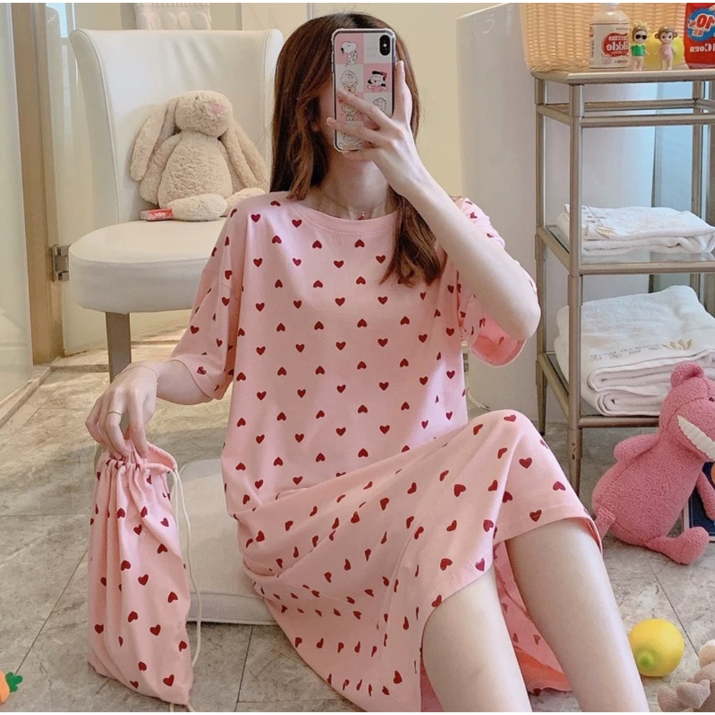 Baju Tidur Piyama Wanita Daster Lengan Pendek Import