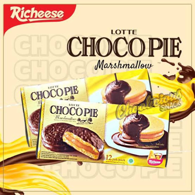 Lotte choco pie marshmallow Keju dan Coklat richeese Nabati cemilan murah dan enak (12pcs x 28gr)