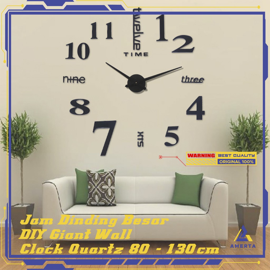 Jam Dinding Besar DIY Giant Wall Clock Quartz Creative Design 80-130cm TaffWare - DIY-101 - Black