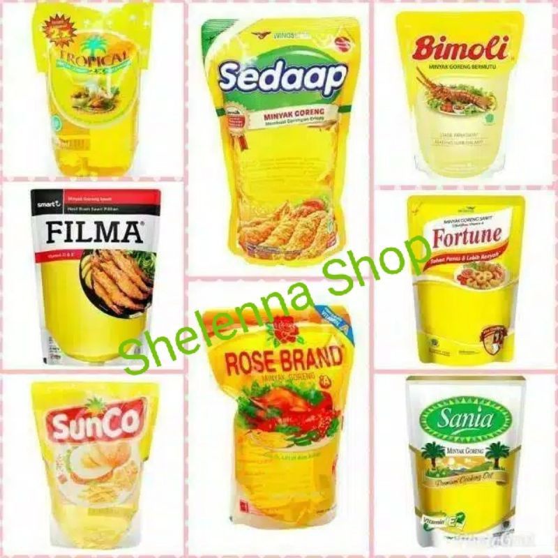 Minyak goreng 1 Liter : Sania, Fortune, Sunco, Tropical, Bimoli, Filma, Kuncimas