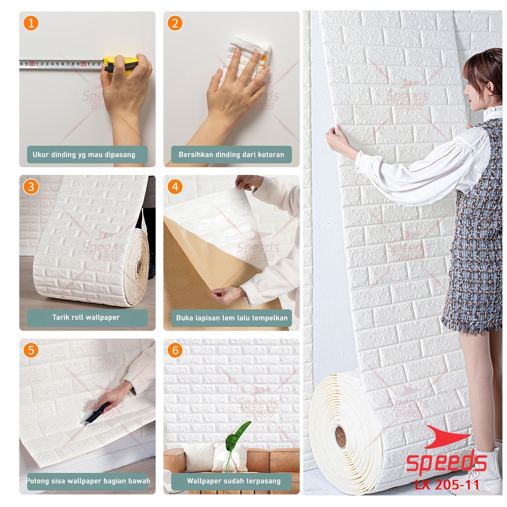 SPEEDS Perekat Wallpaper Dinding 3D Motif Foam Batu Bata Per Lembar 205-11-7