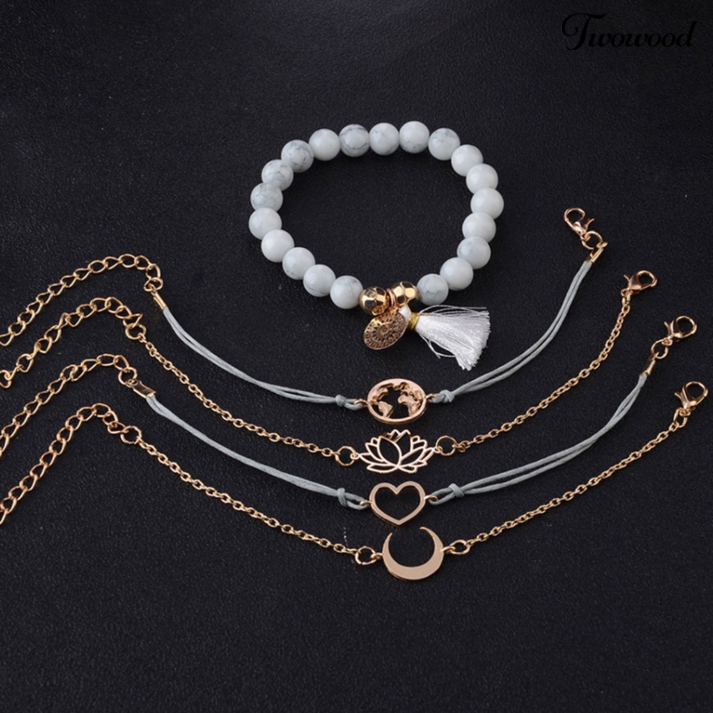 5pcs Gelang Gaya Bohemian Adjustable Stackable Untuk Wanita