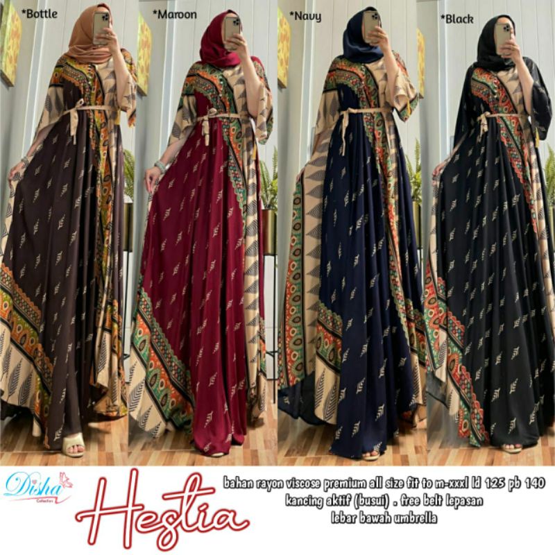 Hestia dress jumbo ld 125 bahan rayon viscose premium | gamis busui ori disha