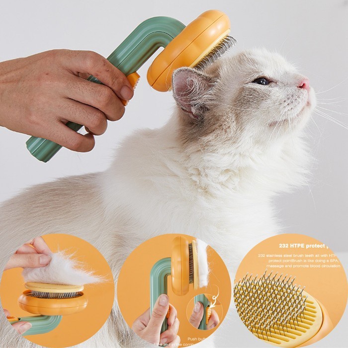 fmfit Sisir shedding kucing anjing deshedding brush self cleaning brush