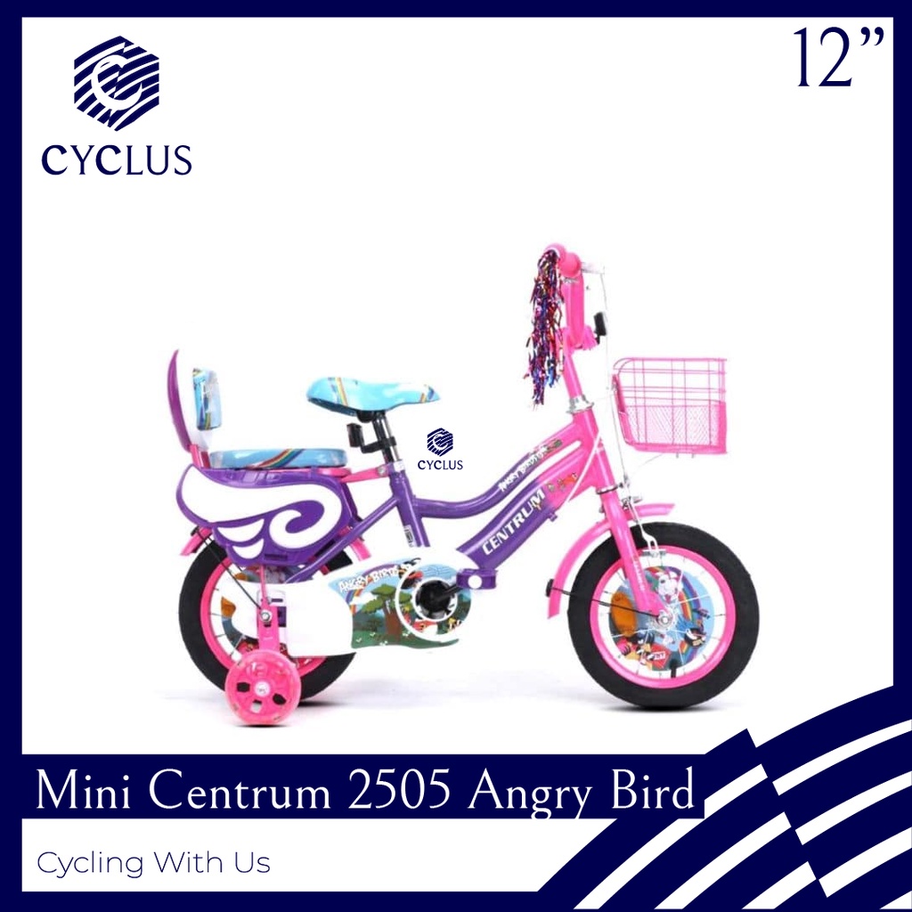Sepeda Mini Anak Perempuan Centrum Angry Bird 2505 Keranjang Boncengan Senderan Pom Pom 12 Inch BISA
